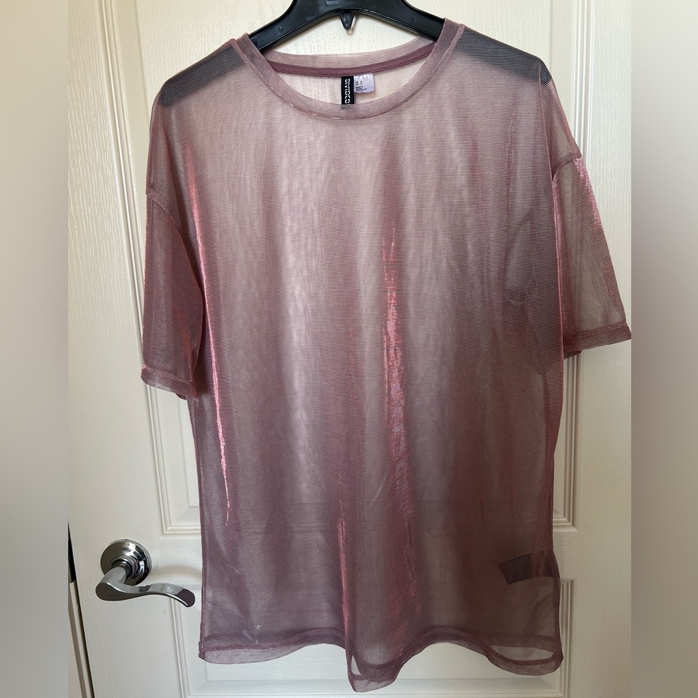 H&M Pink Sheer T-Shirt with Metallic Sheen Size S